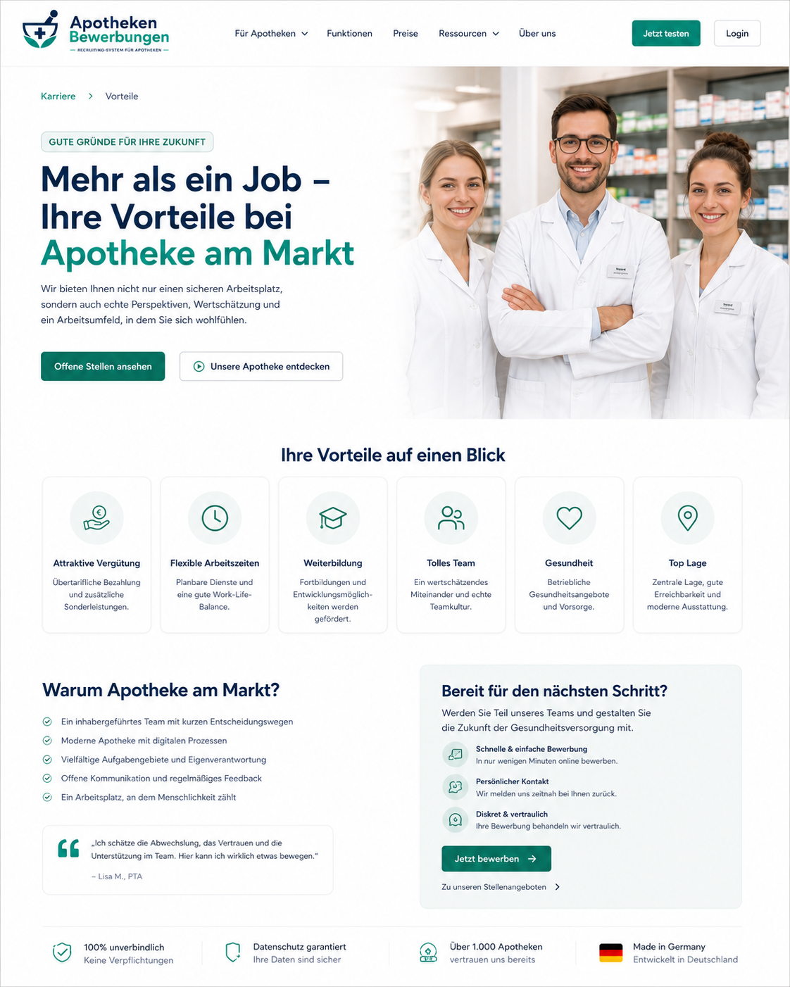 Screenshot aus dem Karriereseiten-Workbook für Apotheken