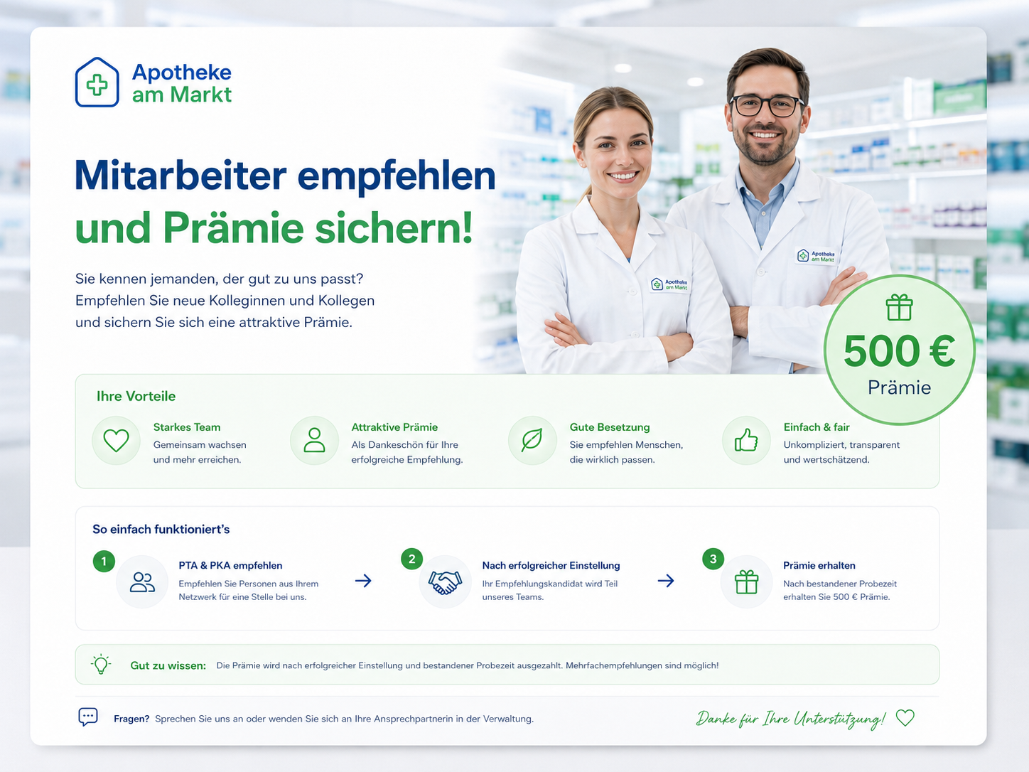 Screenshot einer Mitarbeiterempfehlungs-Vorlage für Apotheken